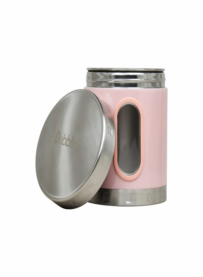 DUBBLIN Stainless Steel Storage jar container Fresher screw lid transparent visible window food safe steel Storage container 1500 ml, 1 Piece, Pink - Image 2